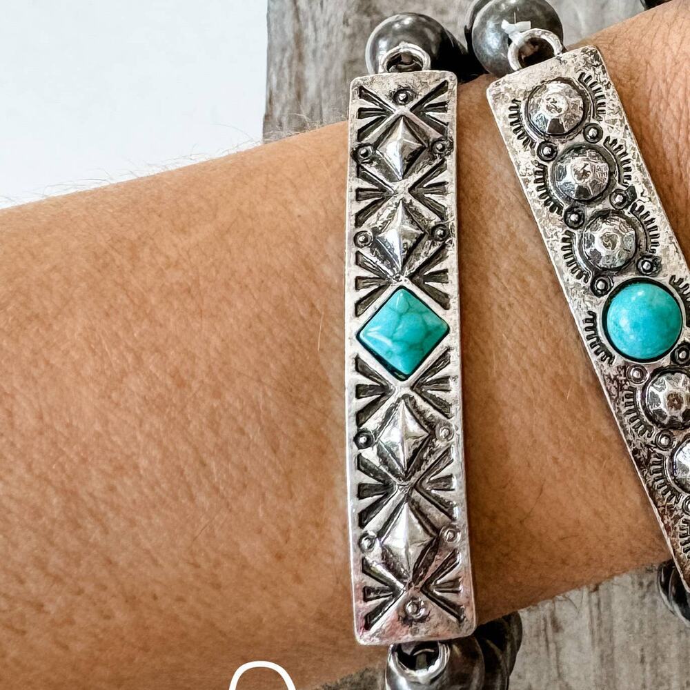 Aztec Boho Western Concho Stretch Bracelet Diamond Shape Bar